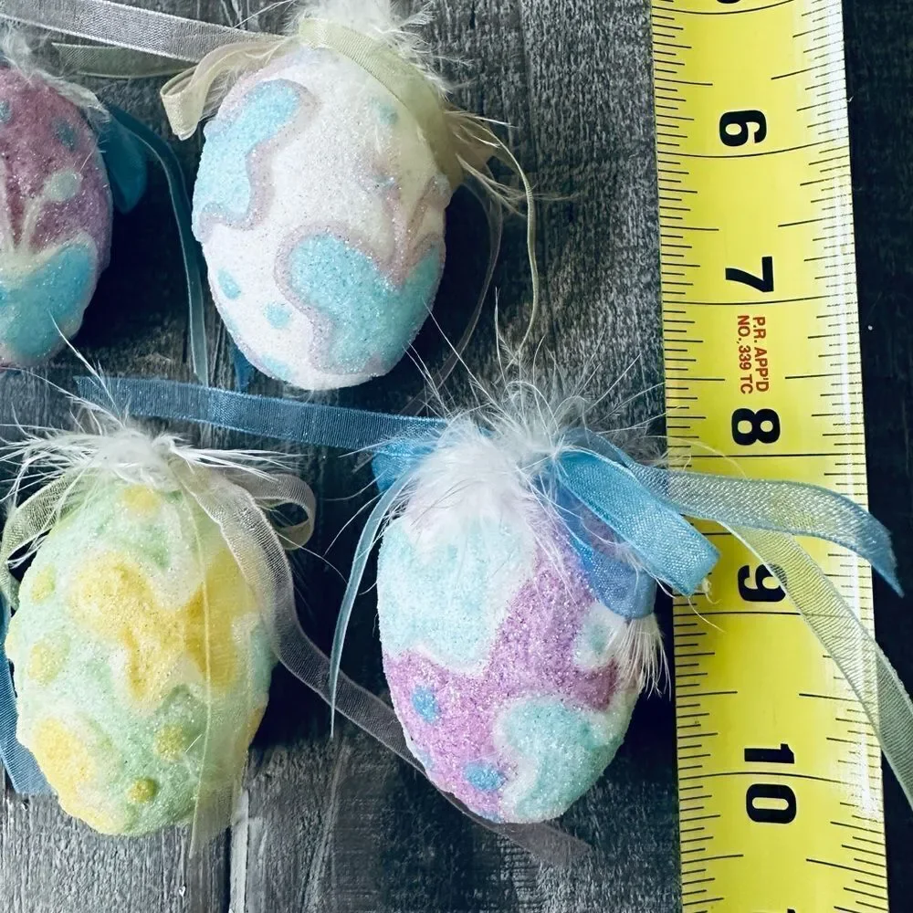 Easter Eggs Glitter Print Feather Ornaments Spring Bowl Filler - Picture 2 of 3